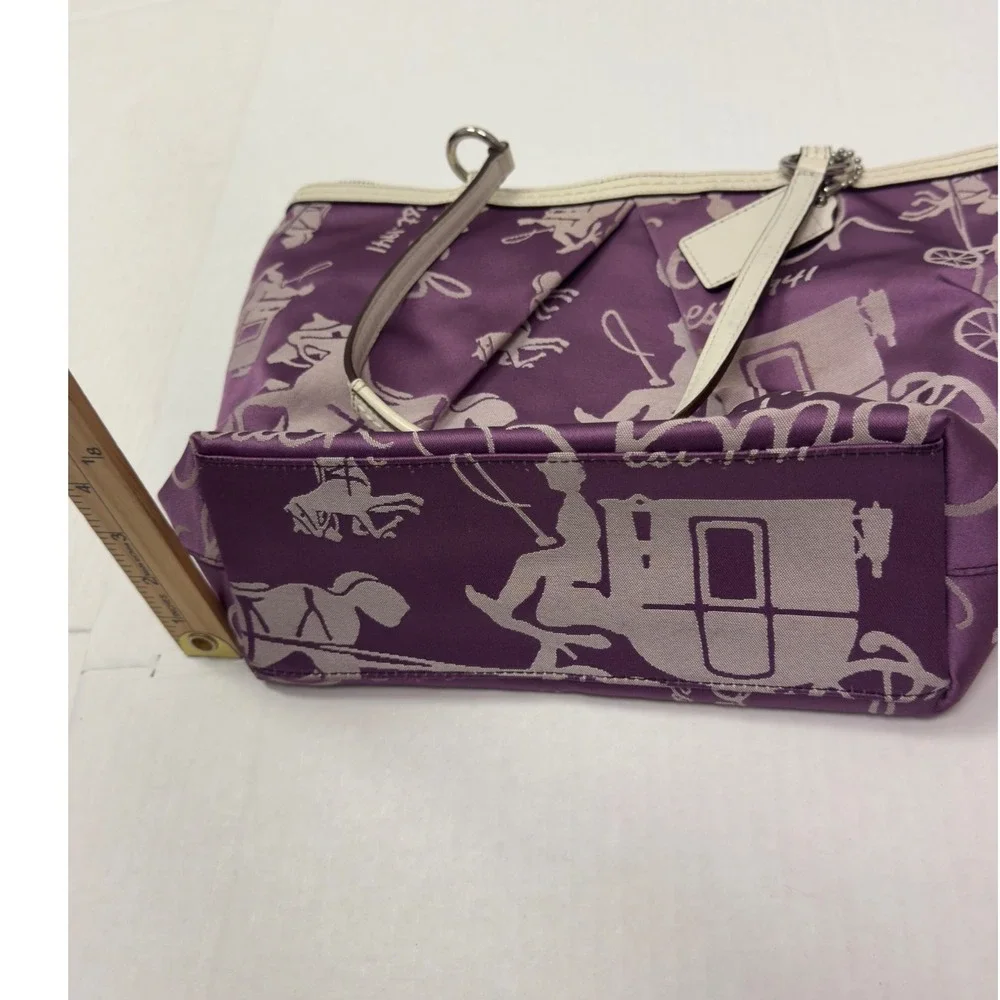 Coach Horse and Carriage Tote Bag Womens Medium Purple Good F14482 Sateen Purse
